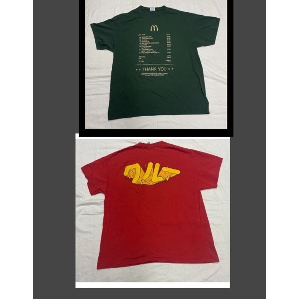 Lot of 2 McDonalds  T Shirt  Delta Pro Weight Mens XL Gold Card Green Free Menu